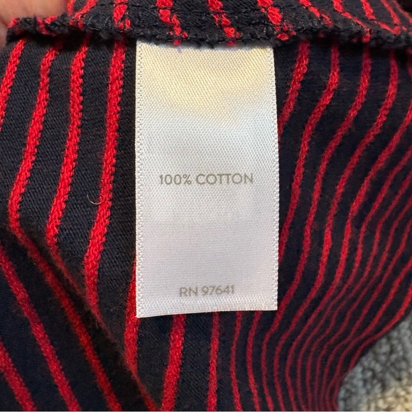 J. Jill Navy and Red Striped Jacquard Split Neck Top Slight Puff Sleeve Size M - Picture 4 of 10
